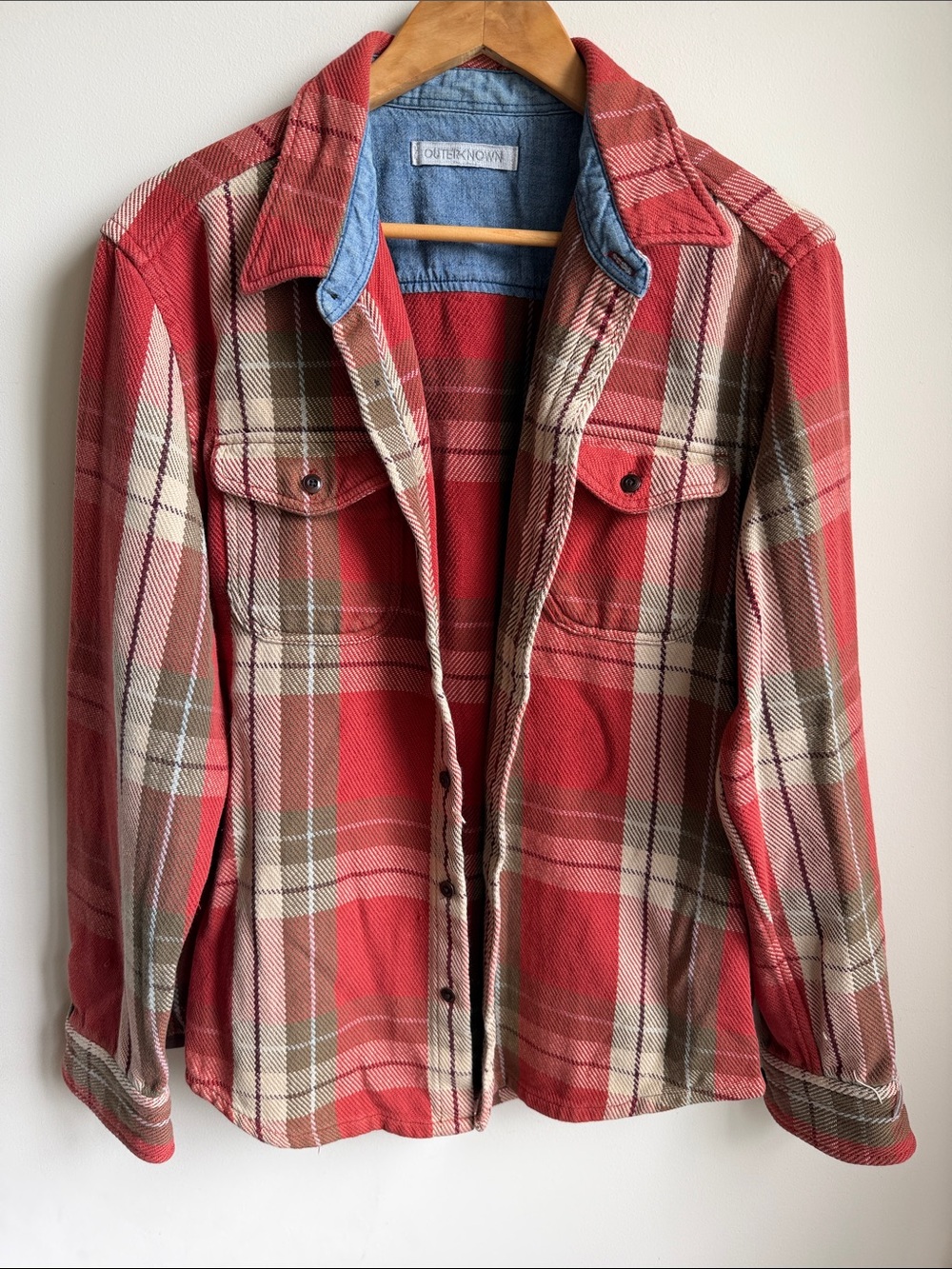 Outerknown Cloudweave Unlined Organic Cotton Shacket Plaid Fall Womens L